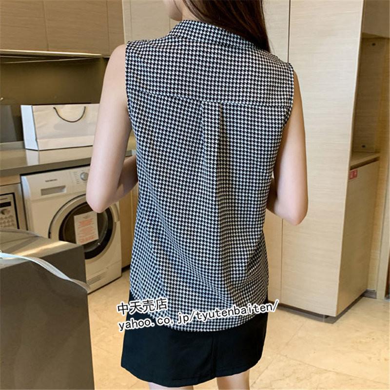 ブラウス 夏 レディース 新作 韓国風 Vネック 千鳥格柄 シフォン