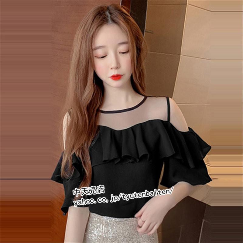 シフォンブラウス レディース 半袖 夏 肩出し ゆったり シャツ 韓国風