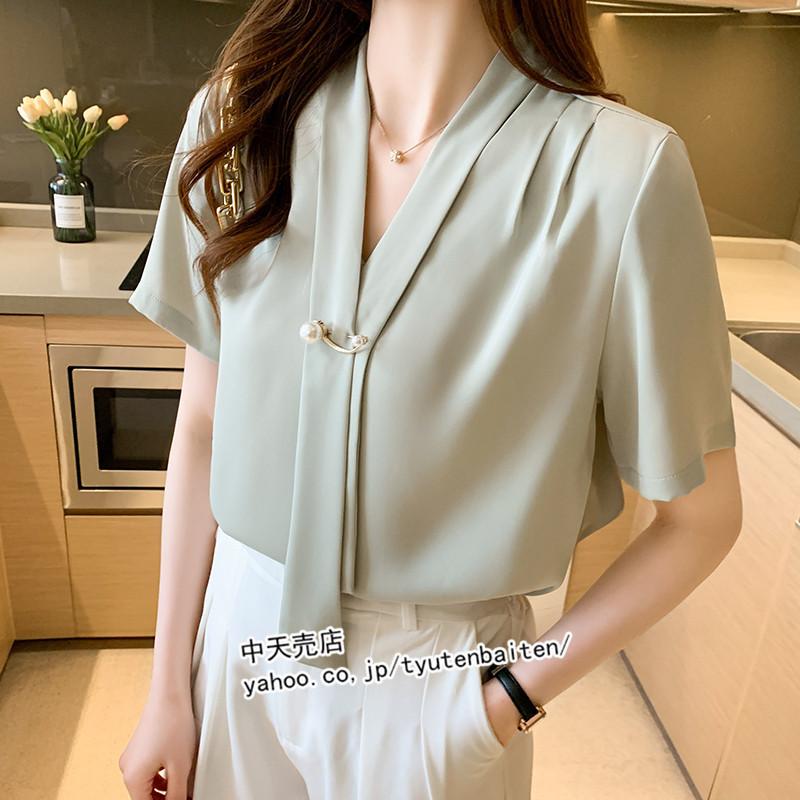 ブラウス オフィス レディース 夏 おしゃれ 半袖 Vネック リボン トップス きれいめ シャツ きれいめ 着痩せ シンプル 大人 気質 ビジネス 40代ファッション Bmy 中天売店 通販 Yahoo ショッピング