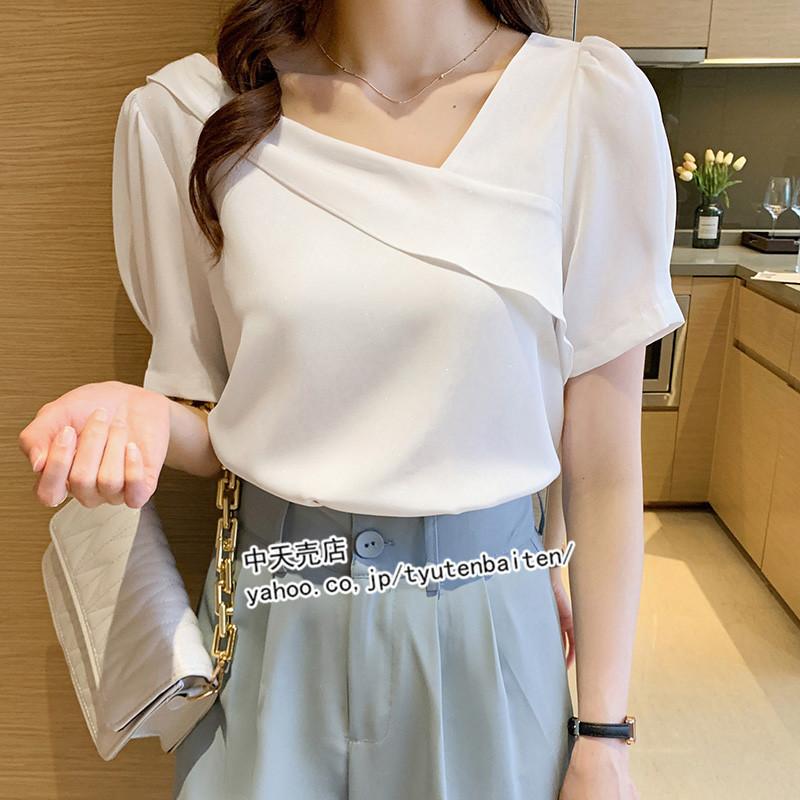 ブラウス 夏 レディース 半袖 シャツブラウス 不規則 無地 40代 50代 ファッション トップス 韓国風 おしゃれ 夏新作 着痩せ 大人 通勤 気質 全3色 Bmy 中天売店 通販 Yahoo ショッピング