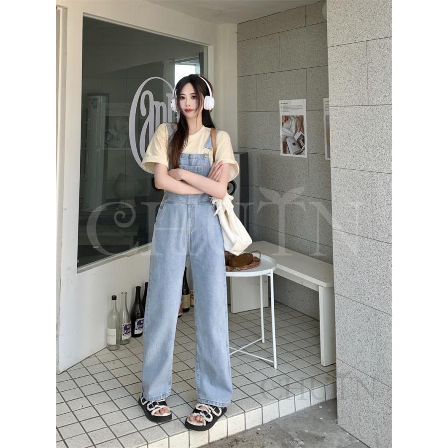 サロペットパンツ 春秋 レディース デニム オーバーオール ハイ 