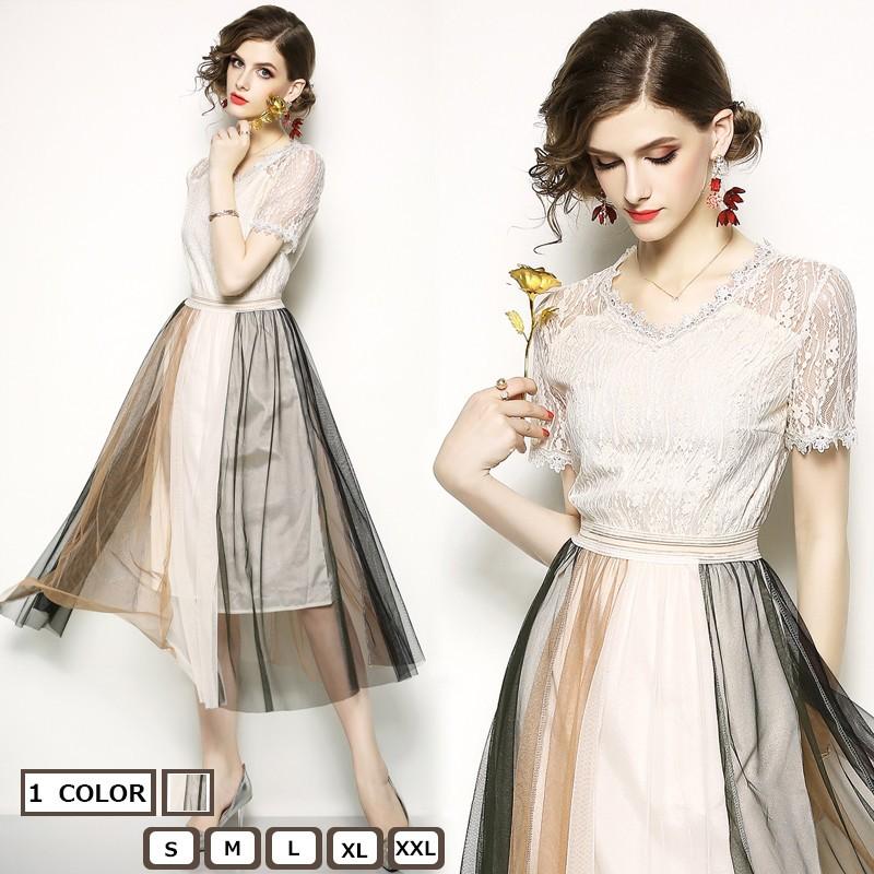 短納期 パーティードレス チュールワンピース 裏地あり 大きいサイズ ドッキングワンピ チュール レース Vネック 半袖 着痩せ 結婚式 お呼ばれ Bwps 中天売店 通販 Yahoo ショッピング