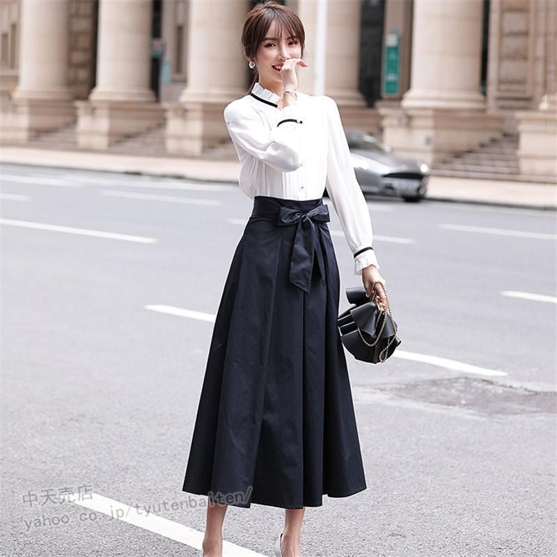 ドッキングスカート レディース リボン バイカラー プリーツ ウエスト