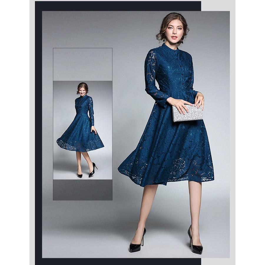 即納レースワンピースフレア パーティードレス結婚式ワンピース夏秋