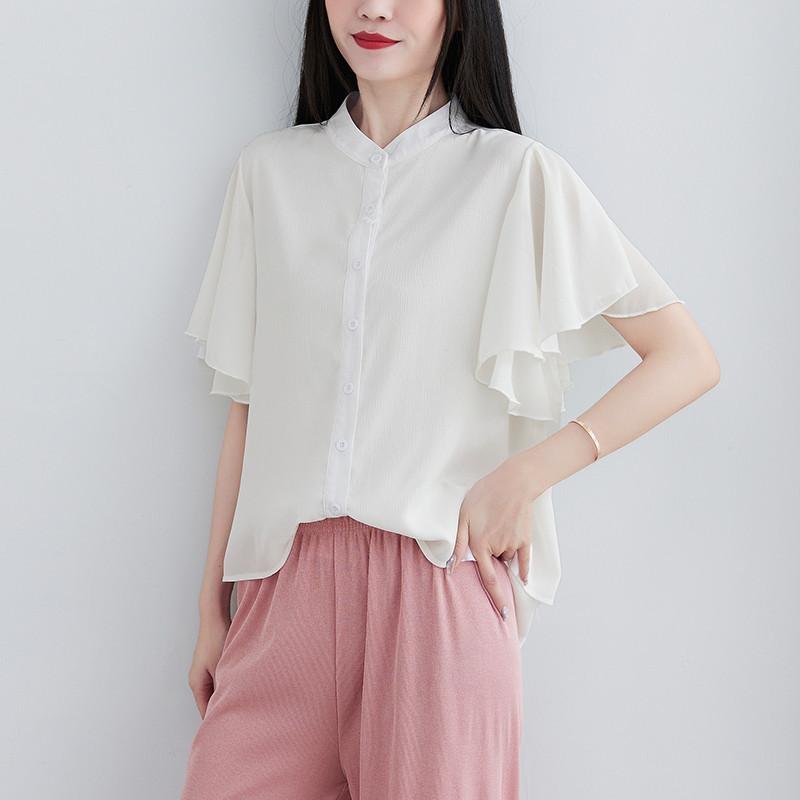 ブラウス レディース 40代 50代 夏 半袖 フリル袖トップス きれいめ