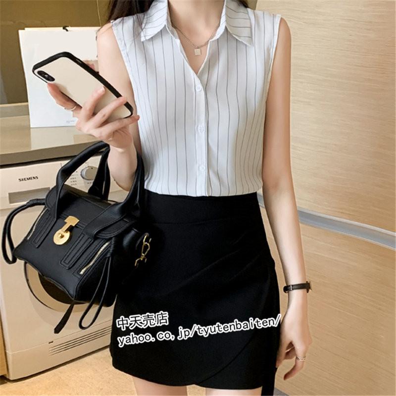 レディース シャツ 夏 開襟 ブラウス ストライプ ノースリーブ 涼しい