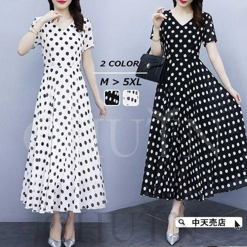 シフォンワンピース 夏 レディース パーティードレス 結婚式 ドット柄
