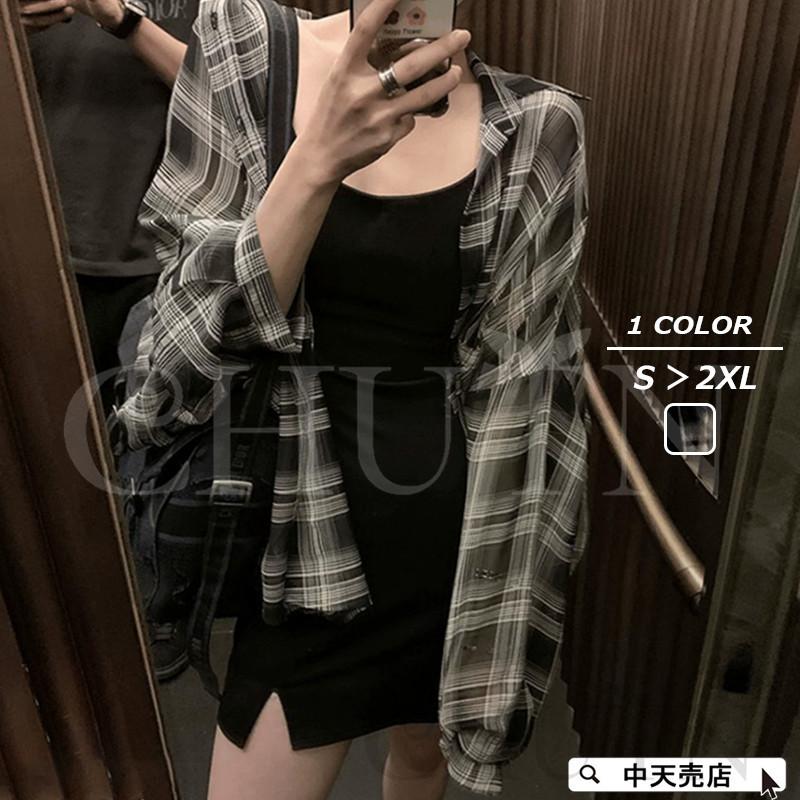 シャツ+キャミワンピース レディース チェックシャツ 長袖アウター