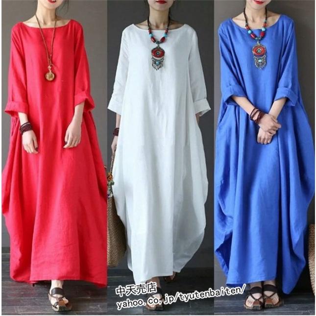 マキシワンピースレディース50代 ゆるワンピ ロング丈ワンピ リネン