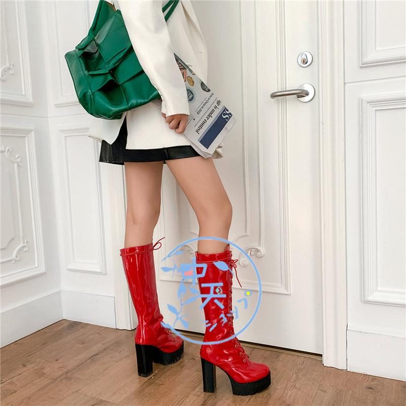 レースアップブーツロングブーツ大きいサイズ靴 編み上げブーツ 11.5