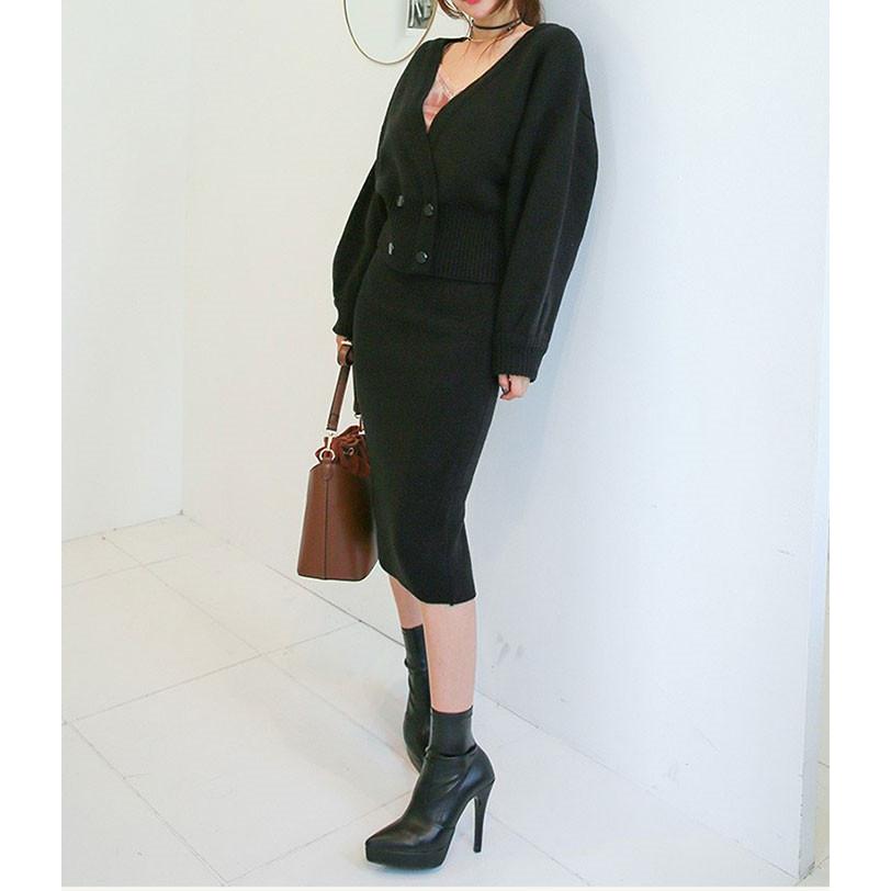 タイトニットセットアップレディースゼットアップ韓国風 ショート丈