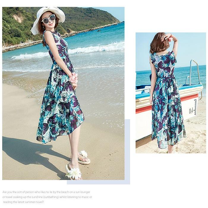 サマーマキシワンピ リゾート マキシワンピース総柄ノースリーブ