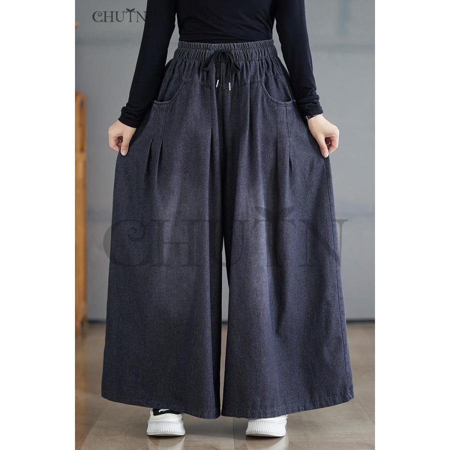 秋マキシパンツデニム パンツ デニム ジーンズ 40代ワイドデニム