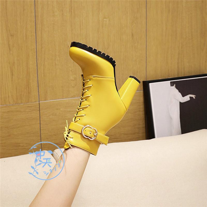 ショートブーツ ブーティー靴 レースアップブーツ大きいサイズ厚底