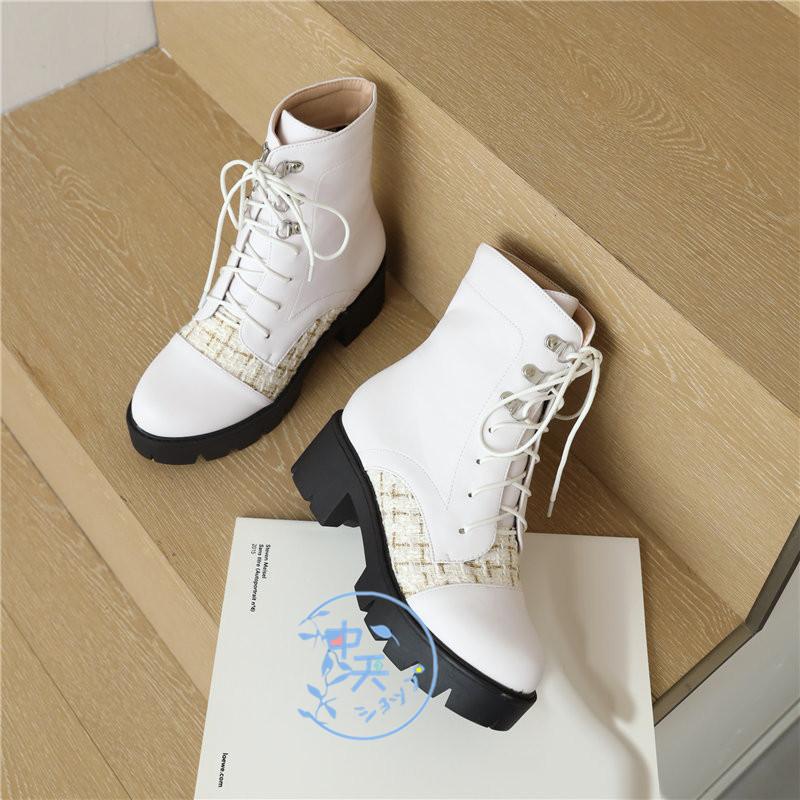 パンプス歩きやすい黒レースアップブーツショートブーツ黒/白韓国風