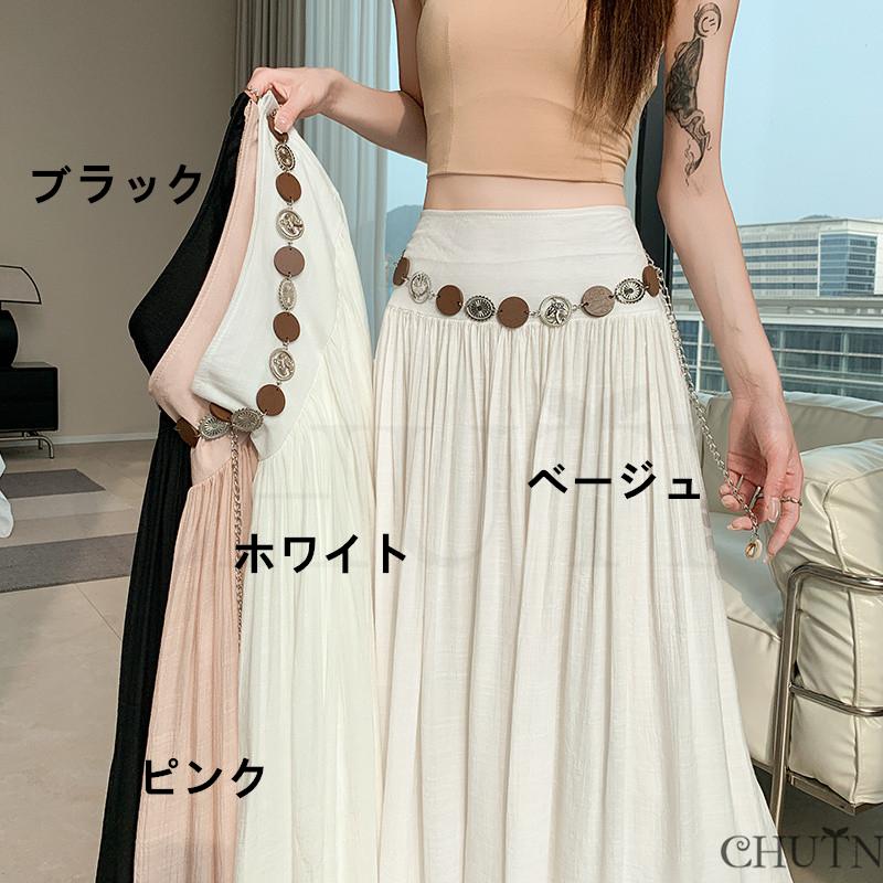 サマースカートロング涼感綿麻ドッキングマキシスカート森ガール