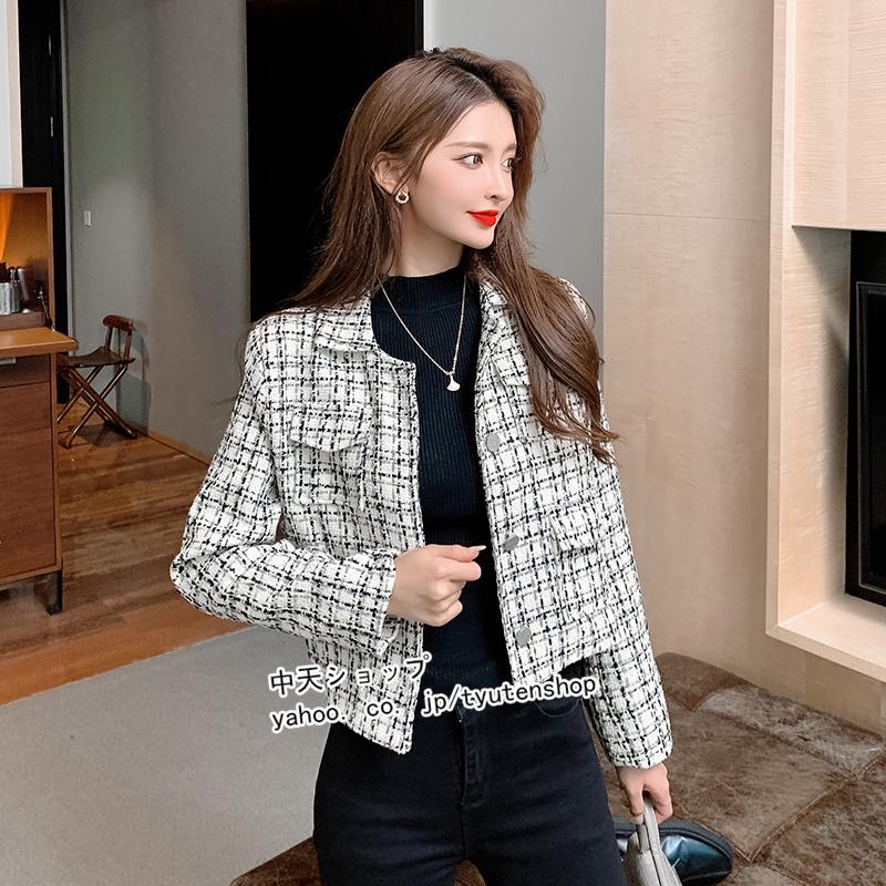 ジャケット レディース ショート丈ジャケット オシャレ 秋冬 アウター ツイードジャケット 長袖 気質 代 30代 着痩せ 秋服 秋冬コーデ 韓国風 大人 通勤 Hamsjy 中天ショップ 通販 Yahoo ショッピング