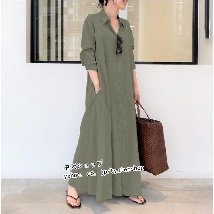 シャツワンピース ワンピース レディース ロング丈 シャツワンピ 40代