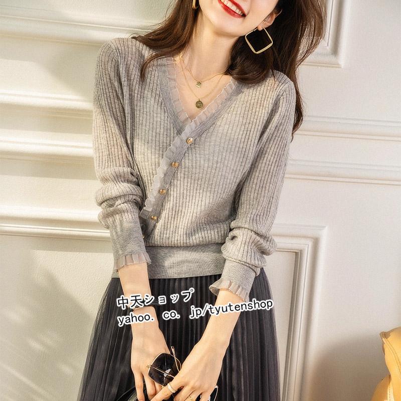 セーター レディース 40代 ニットトップス 春 vネック ニットセーター