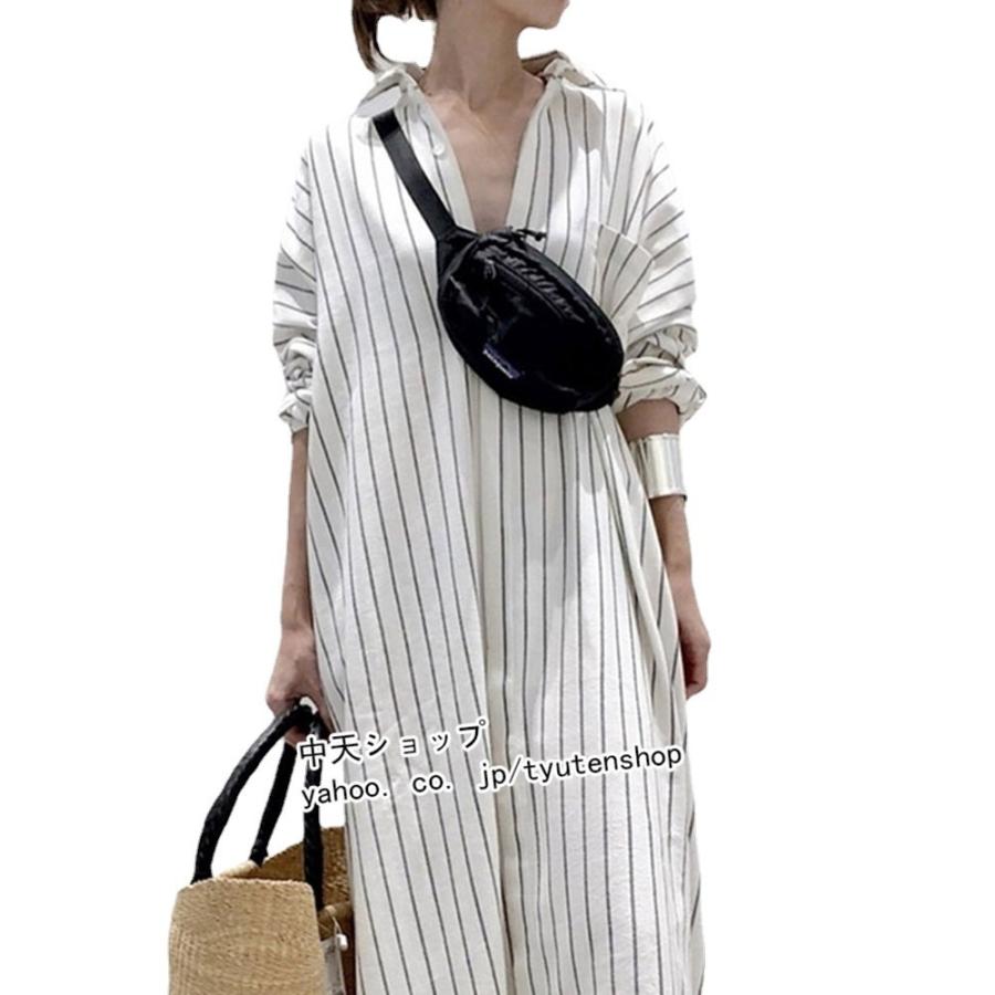 シャツワンピース ストライプワンピース uvカットロングシャツ 日よけ