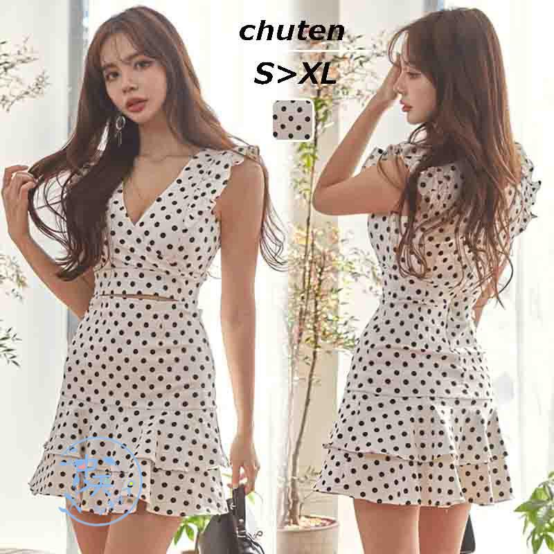 タイトワンピース ミニワンピース セクシーワンピース 夏レディース ワンピースレディース 代30代 ドット柄 Vネック フレアサイド デート パーティー 韓国風 Hays 中天ショップ 通販 Yahoo ショッピング