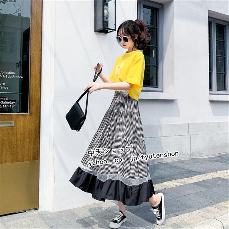 スカートレディース代 30代 40代 ミモレスカート チェック柄 切り替え 春夏 ファッション ゆったり ハイウエスト 着痩せ お出かけ カジュアル Aラインスカート Hbase 中天ショップ 通販 Yahoo ショッピング