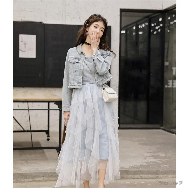 2点セット（コート+デニムワンピ）可愛い 切り替え デニムワンピース  