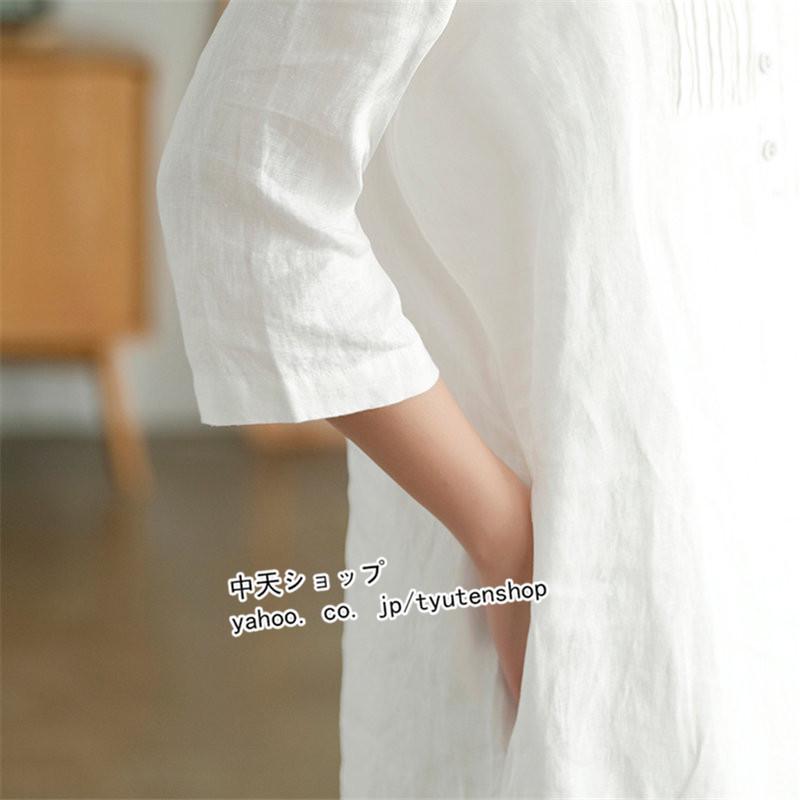 ワンピース レディース 春夏 リネンワンピース 半袖 vネック おしゃれ