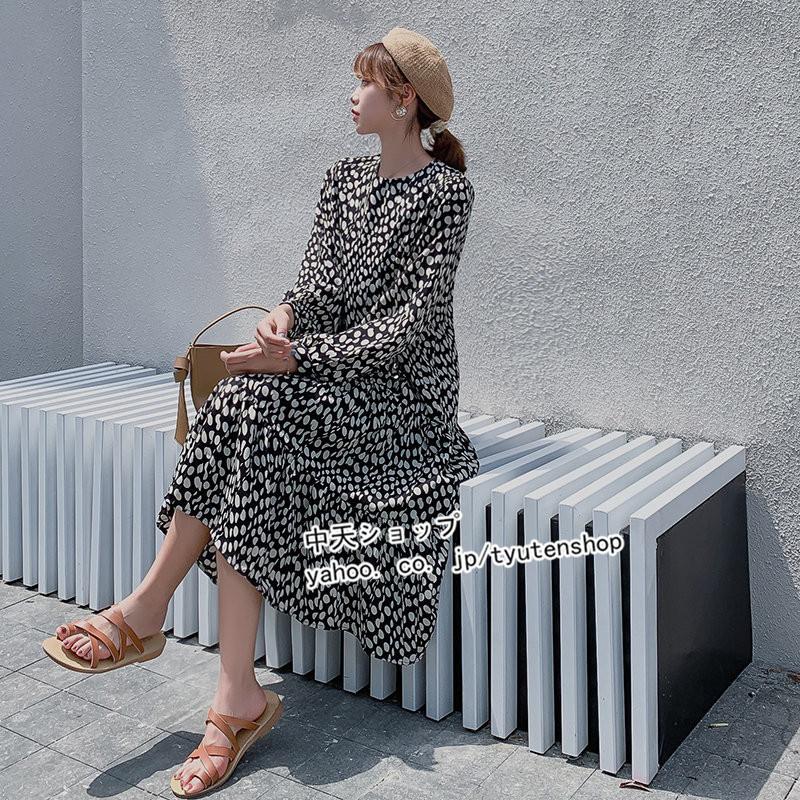 ワンピースレディース30代40代50代 ドット柄ワンピース 春のワンピース ミモレ丈 大きいサイズ クルーネック カジュアル 旅行 着痩せ ゆったり 長袖 フランス風 Hctes 中天ショップ 通販 Yahoo ショッピング