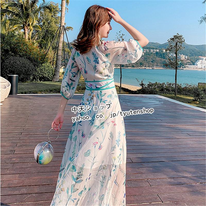ワンピースレディース代30代40代 リゾートワンピース 夏ワンピース ビーチ 花柄 Vネック 着痩せ きれいめ ハワイアン サマー 大きいサイズ ミモレ丈 旅行 Hctes 中天ショップ 通販 Yahoo ショッピング
