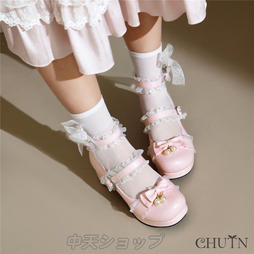 レースロリータパンプス 5.5cmヒールパンプス コスプレ入学式卒業式