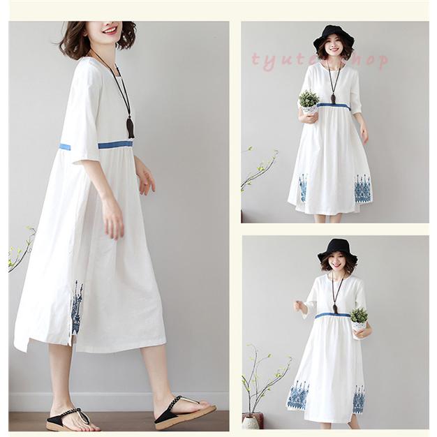 ワンピースレディース夏 ロングワンピース 森ガール カジュアル 5分袖 Uネック きれいめ ゆったり 体型カバー シンプル ファッション 着痩せ 清楚 通勤 通学 Hdmy 中天ショップ 通販 Yahoo ショッピング