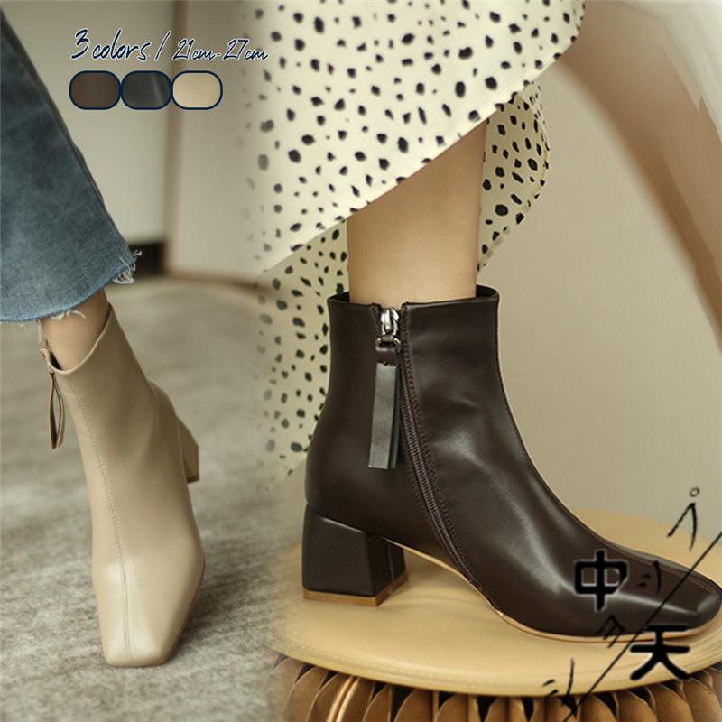 ショートブーツ 合皮レザー スエード シューズ 靴 レディース ブーツ ハイヒール 太めヒールブーツ 大きいサイズ 秋冬 全3色 旅行ブーツ 代30代 ブーティー Hdxu 中天ショップ 通販 Yahoo ショッピング