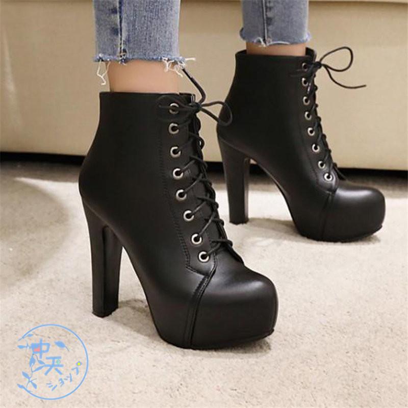 ショートブーツ レディース ブーツ 編み上げ ハイヒール ピンヒール