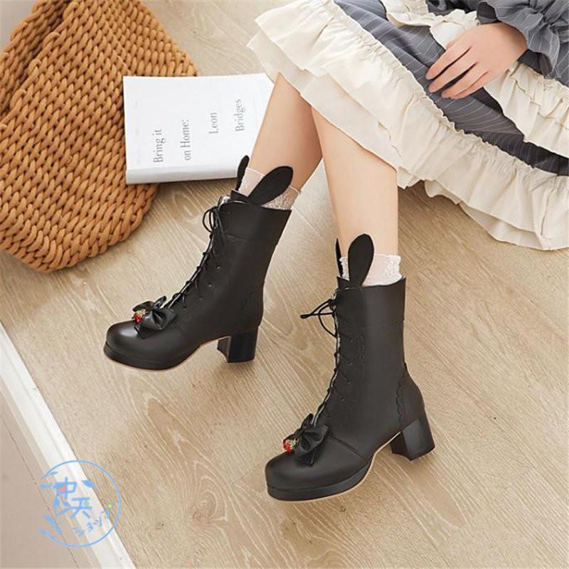 ミドルブーツ ローヒールブーツ レディース ガールズ 可愛い 太め