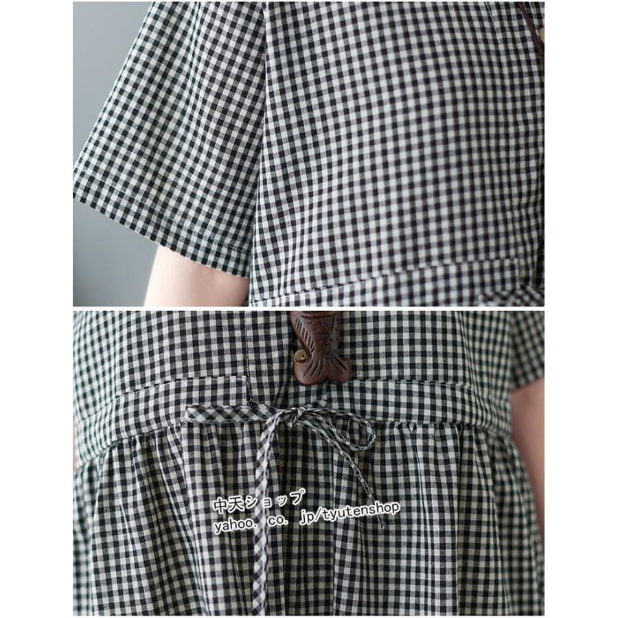 ワンピース レディース 40代 半袖 夏新作 ロングワンピース チェック柄