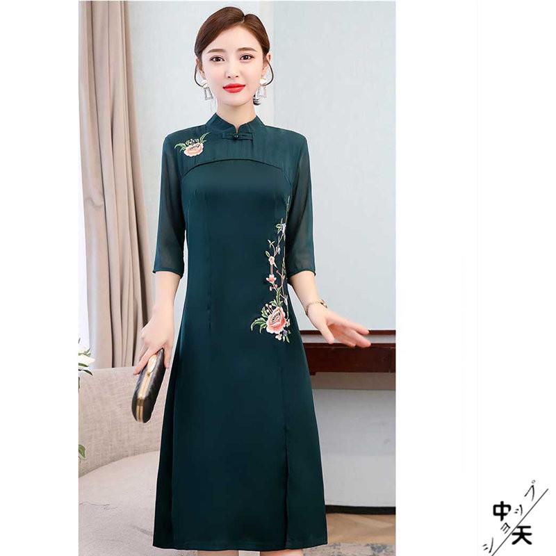 チャイナドレス 結婚式 レディース ひざ丈ワンピース 五分袖 刺繍 スリット スタンドカラー 夏秋 切り替え スリム 細身 着痩せ フェミニン デイリー コーデ Hfuyi1076 中天ショップ 通販 Yahoo ショッピング