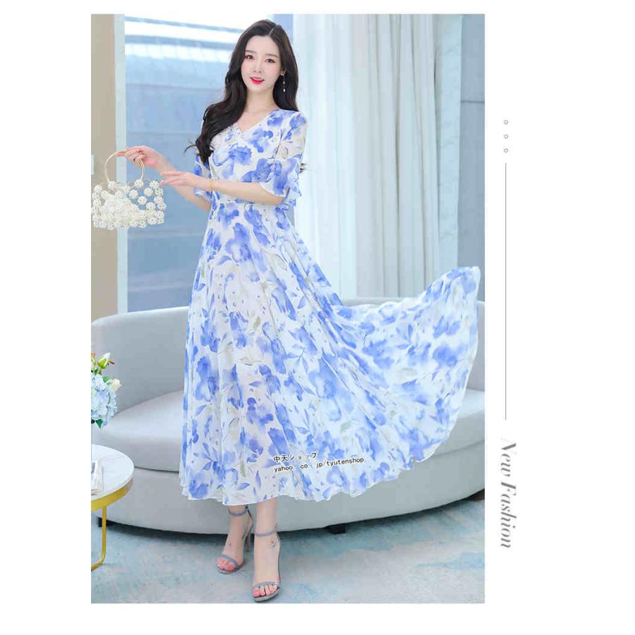 シフォンワンピースレディース 花柄 ロングワンピース ビーチ シフォンワンピースレディース 花柄 ロングワンピース ビーチ