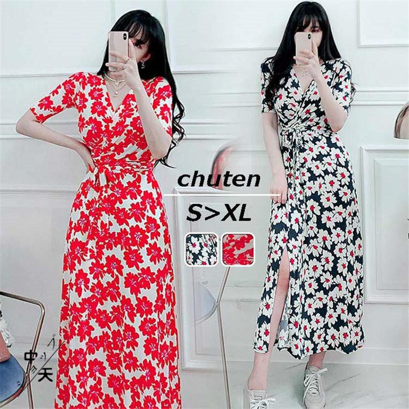 タイトワンピース レディース ロングワンピース 夏 きれいめ 半袖 花柄 スリット リボン セレブ風 お呼ばれ リゾート トレンド 着痩せ 通勤 エレガント Hhav 中天ショップ 通販 Yahoo ショッピング