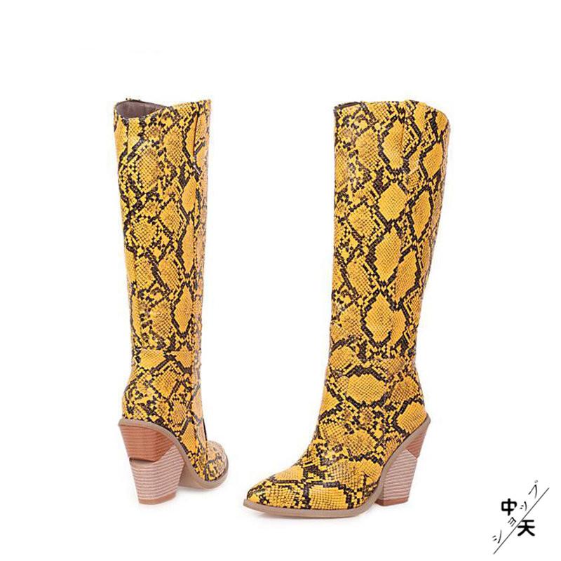 yello グリーン ヘビ革風 ニーハイブーツ サイドジッパー