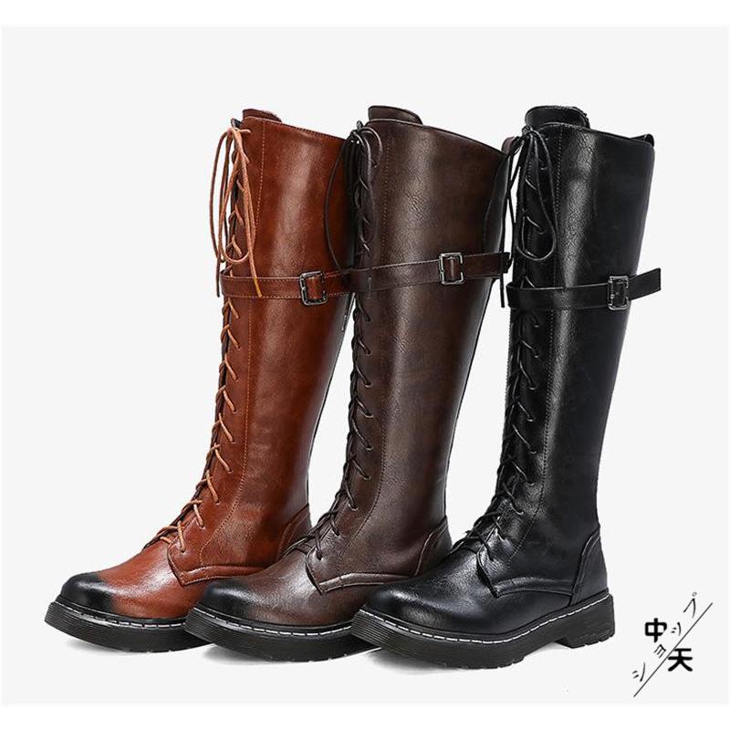 ロングブーツ ジョッキーブーツ レディース ローヒール 厚底ブーツ