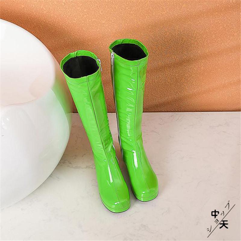 ロングブーツ ジョッキーブーツ レディース 無地 太めヒール