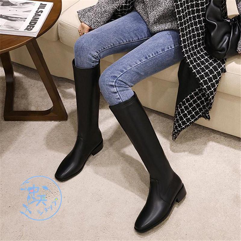 裏起毛ロングブーツ レディース秋冬 ロングブーツ大きいサイズブーツ黒