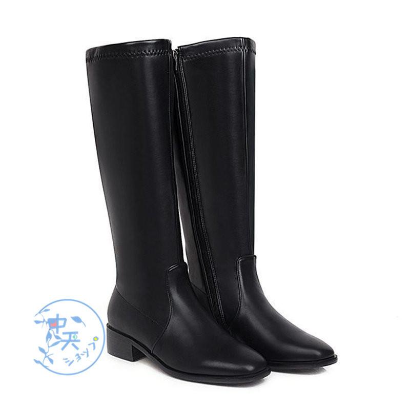 裏起毛ロングブーツ レディース秋冬 ロングブーツ大きいサイズブーツ黒