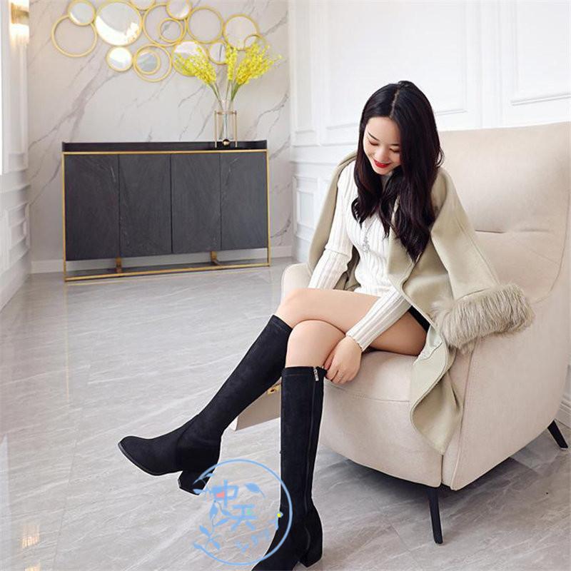 ロングブーツレディースブーツ/ ブーティーロングブーツ/チャンキーヒール黒走れる パンプス韓国風短靴リッポン美脚大きいサイズパンプス/秋冬用おしゃれブーツ ブーツ/ロングブーティー チャンキーヒール走れるパンプスレディ ース