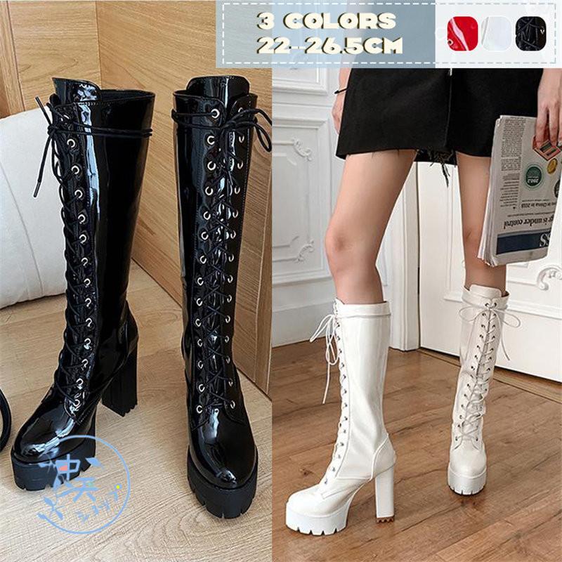 ロングブーツ 靴 ブーツレディース 編み上げ エナメルブーツ ハイヒールブーツ 太めヒール 厚底シューズ パーティー おしゃれ 代30代 大きいサイズ 美脚 大人 Hhcgt 中天ショップ 通販 Yahoo ショッピング