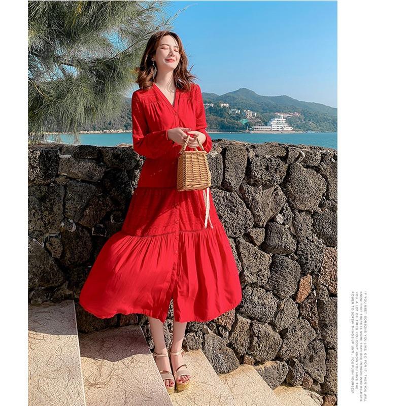 夏赤ワンピースレディース 40代マキシワンピース韓国風夏服