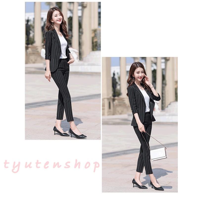 パンツスーツレディース夏9分丈パンツスーツ韓国風セットOL 冷房