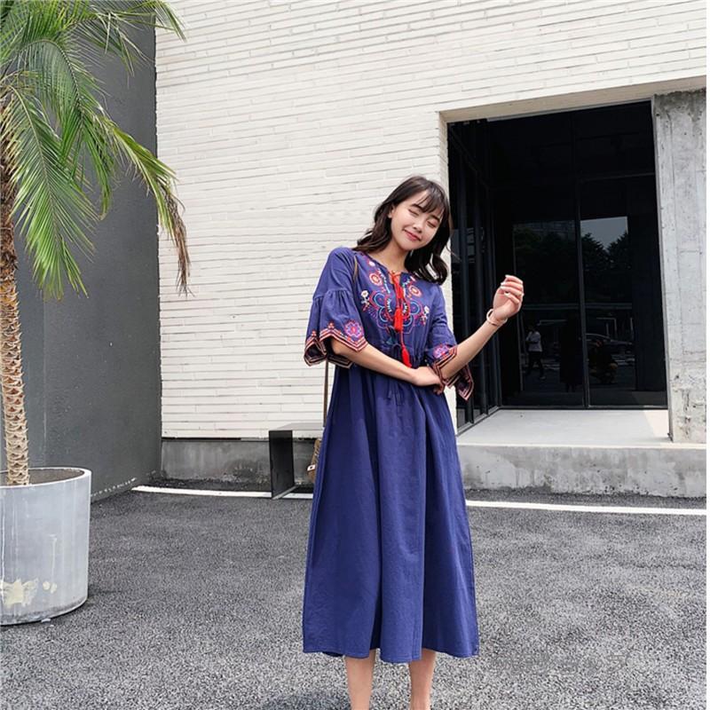 ワンピースレディース 刺繍 ビーチ リゾート ボヘミア ロングワンピース 花柄 ベルスリーブ 民族風 五分袖 30代40代50代 ハワイ 海 お遊び 旅行におすすめ Hhd 中天ショップ 通販 Yahoo ショッピング