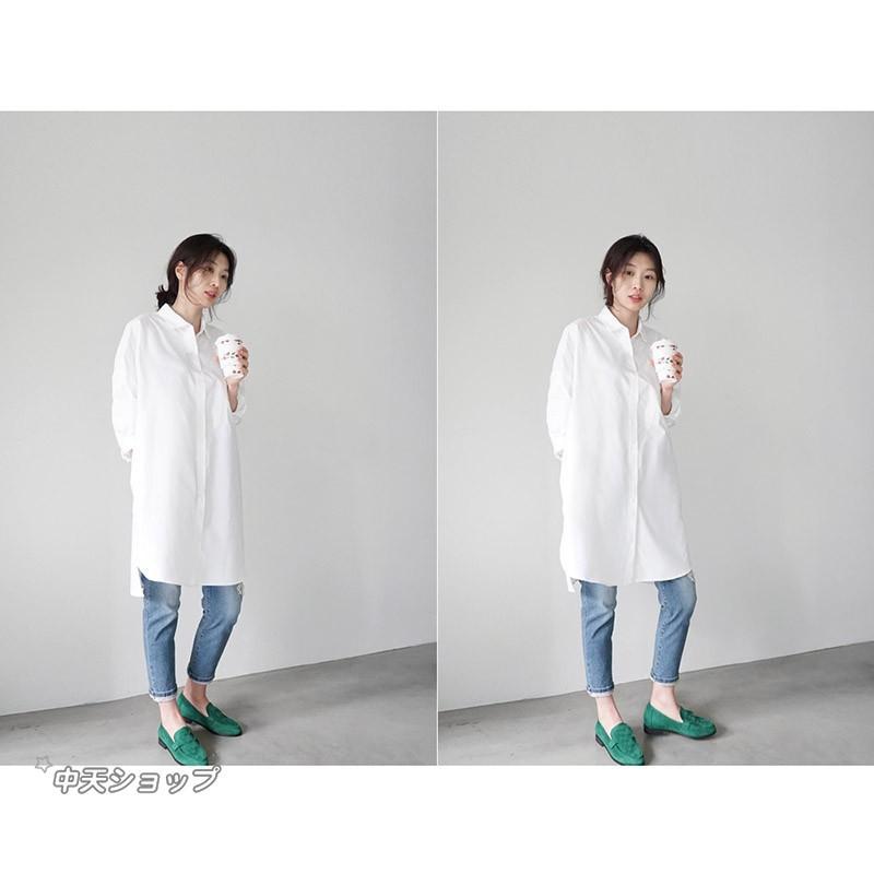 シャツ ブラウス チュニック ロングシャツ ストライプシャツ/白シャツ